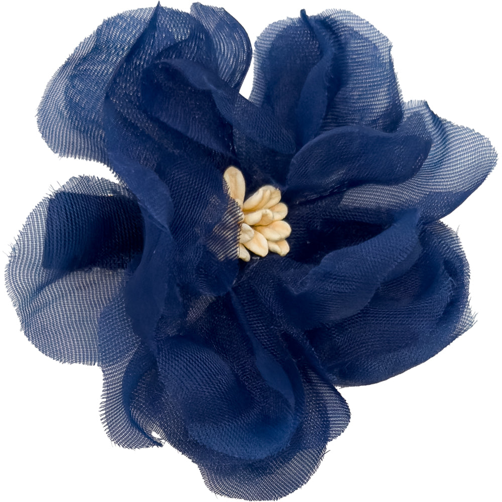 Hårspenne mellomstor blomst organza bånd