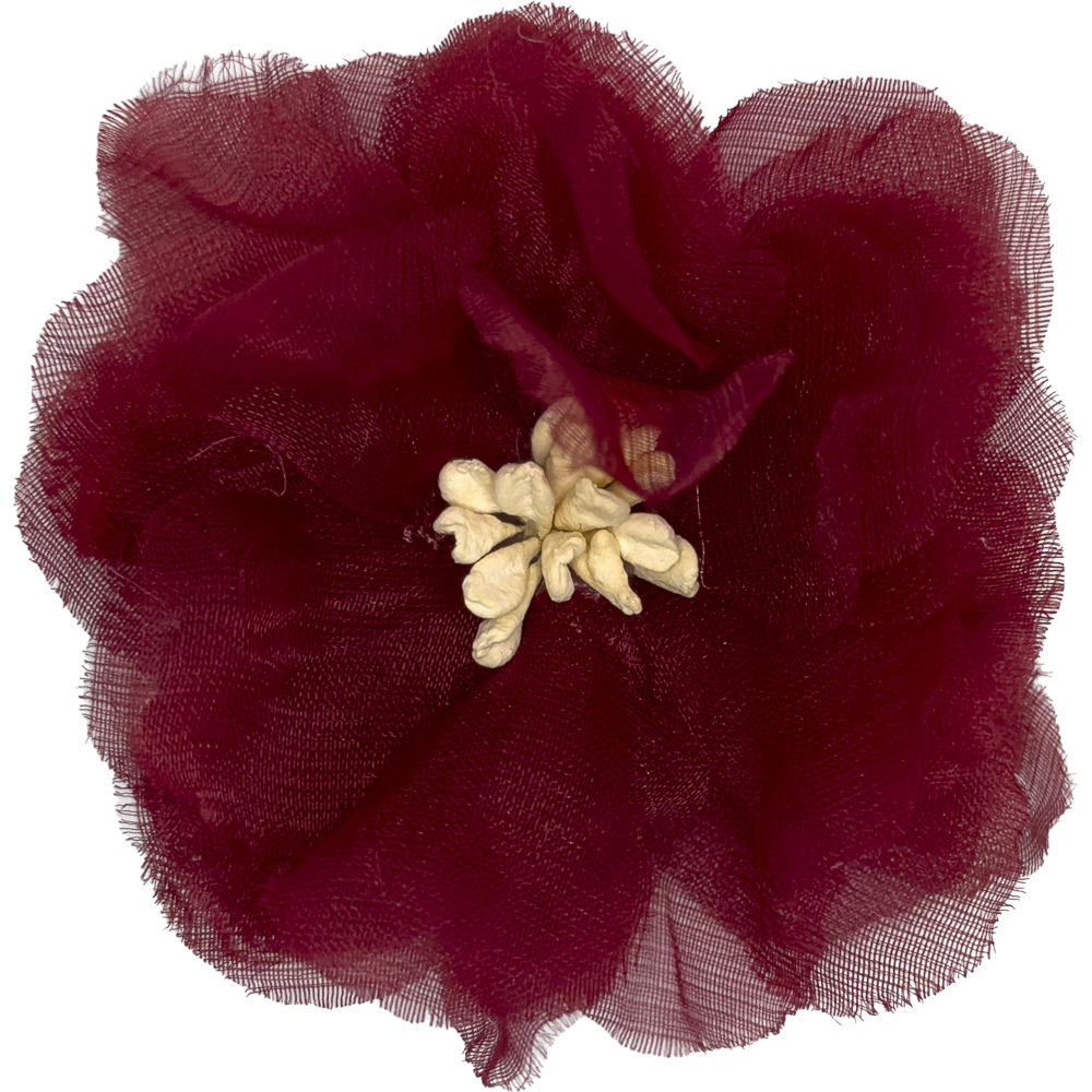 Hårspenne mellomstor blomst organza bånd
